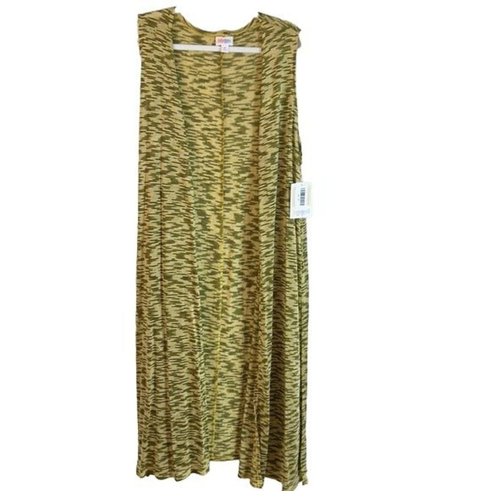 M Vest Midi Maxi Long NWT Gold Heather Black Striped LuLaRoe Joy Open Boho Knit
